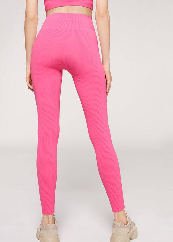 Calzedonia Fine Ribbet Seamless Sports Leggings Dame Lyserød | DK2648OR