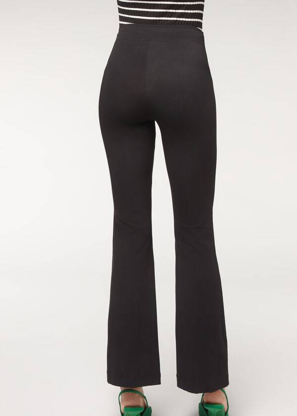 Calzedonia Flared in Supima Ultra Light Bomulds Leggings Dame Sort | DK2654EX