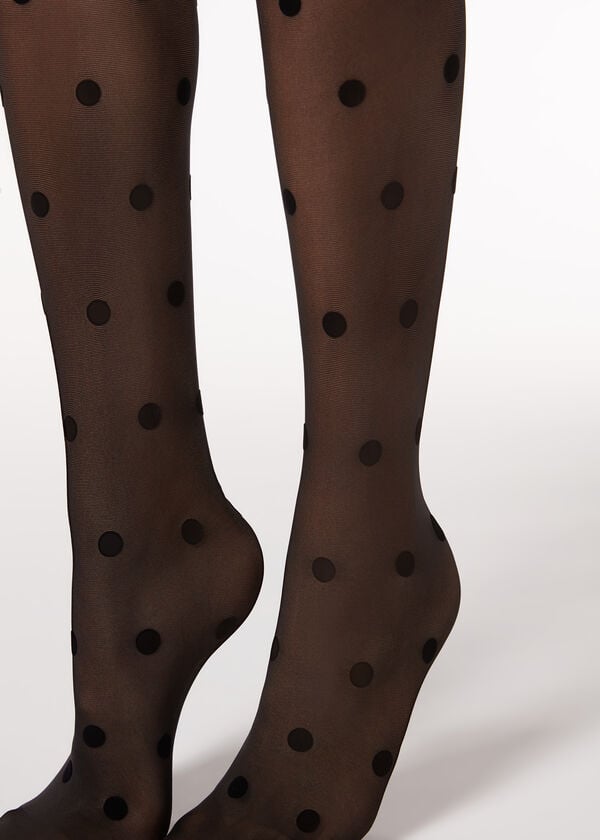 Calzedonia Flocked Dots Sheer 30 Denier Tights Dame Sort | DK1223RW