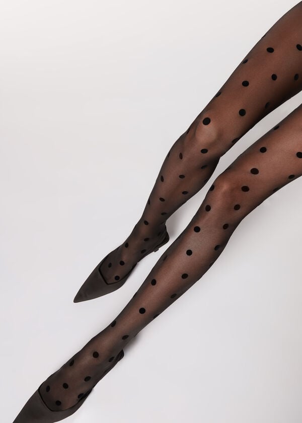 Calzedonia Flocked Dots Sheer 30 Denier Tights Dame Sort | DK1223RW