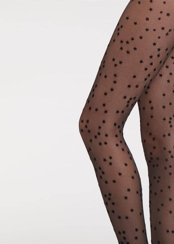 Calzedonia Flocked Stars 30 Denier Sheer Tights Dame Sort | DK1224TV