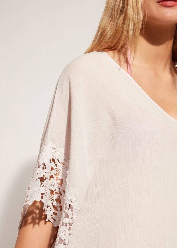 Calzedonia Floral Macramé Blonder Caftan Cover Ups Dame Beige | DK2081RW