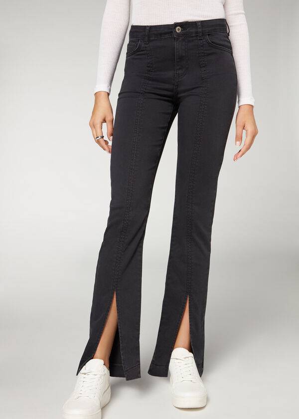 Calzedonia Front Slit Jeans Dame Sort | DK2597GL