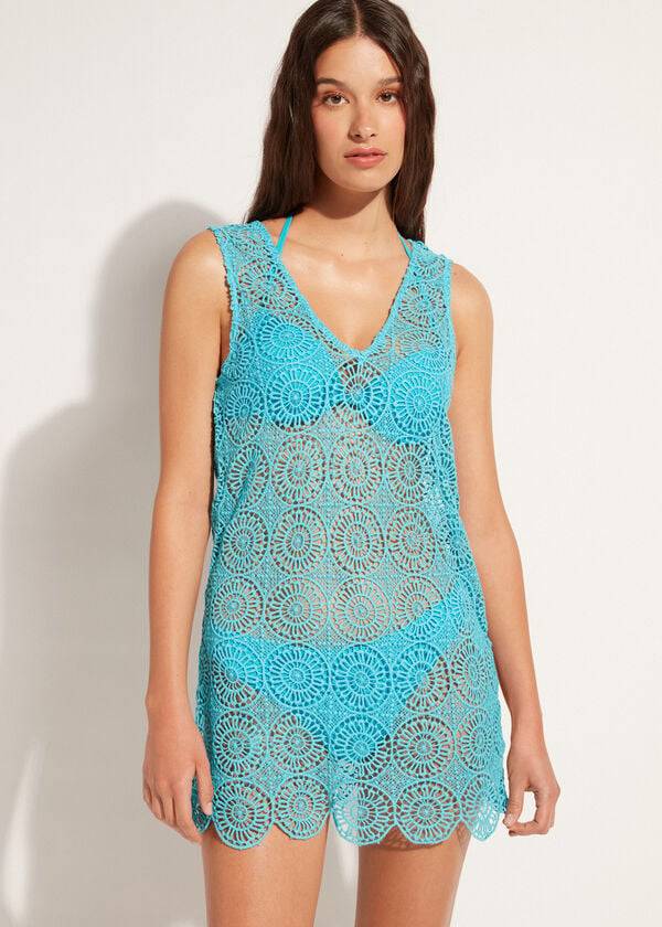 Calzedonia Geometric Crochet Kjole Cover Ups Dame Turkis | DK2084UT