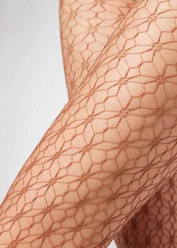 Calzedonia Geometric-Motif Fishnet Patterned Tights Dame Beige | DK1102DN