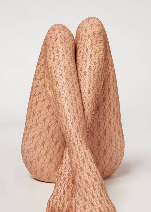 Calzedonia Geometric-Motif Fishnet Patterned Tights Dame Beige | DK1102DN