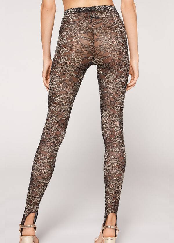 Calzedonia Glitter Blonder Stirrup Leggings Dame Brune Sort | DK2655WY