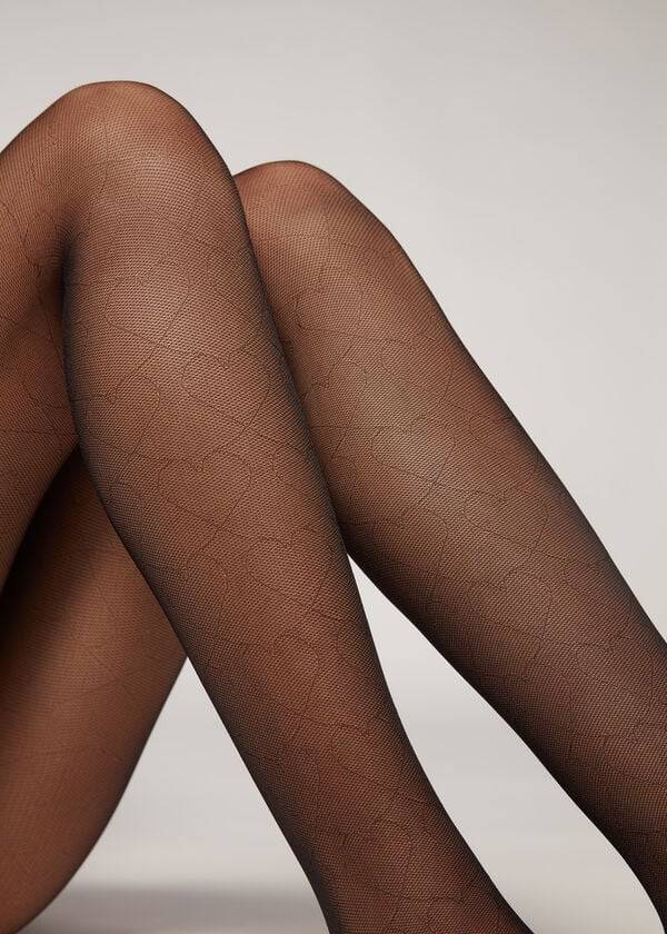 Calzedonia Heart-Motif Micronet Eco Patterned Tights Dame Sort | DK1108LH