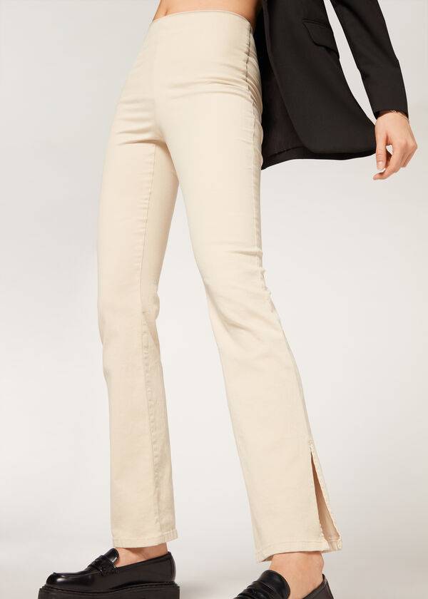 Calzedonia High-Talje Flared in Denim with Slits Jeans Dame Brune Beige | DK2600SO