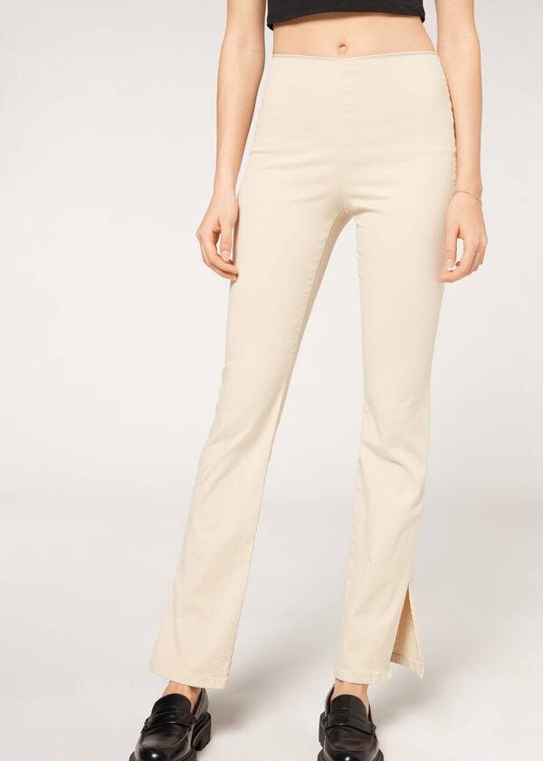 Calzedonia High-Talje Flared in Denim with Slits Jeans Dame Brune Beige | DK2600SO