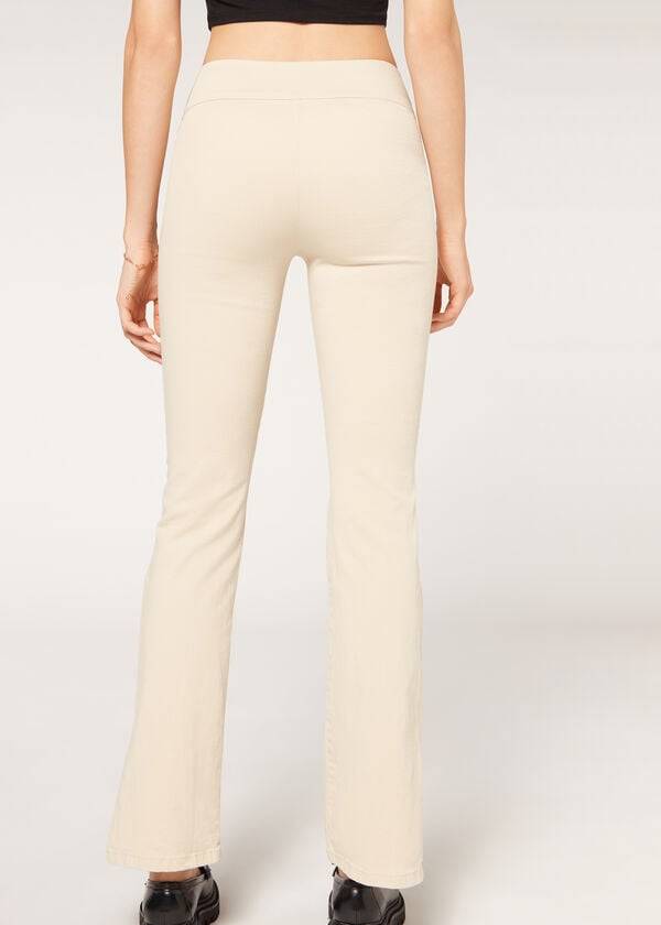 Calzedonia High-Talje Flared in Denim with Slits Leggings Dame Brune Beige | DK2661CE