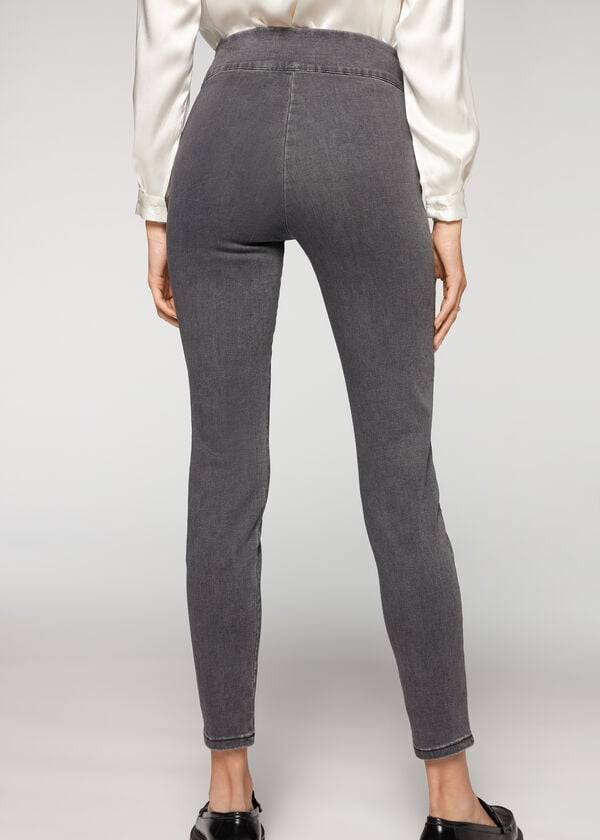 Calzedonia High Talje Mager Denim Leggings Dame Grå | DK2656QZ