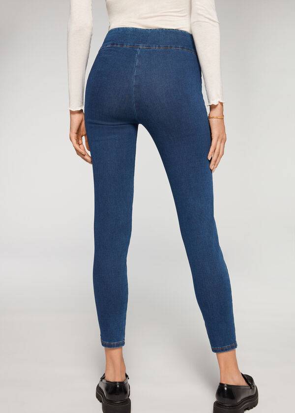 Calzedonia High Talje Mager Denim Leggings Dame Blå | DK2658NB