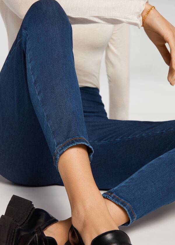 Calzedonia High Talje Mager Denim Leggings Dame Blå | DK2658NB