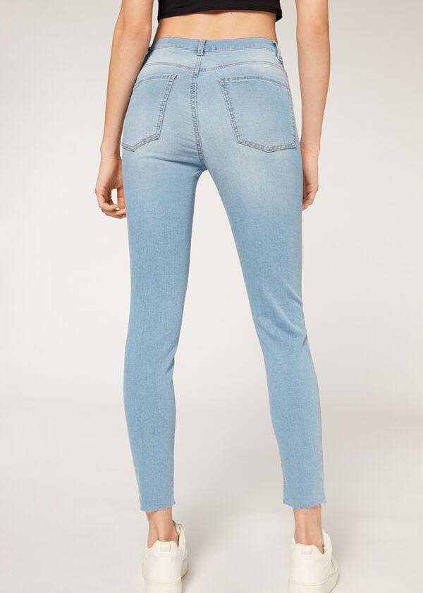 Calzedonia High-Talje Mager Jeans Dame Blå | DK2603OR