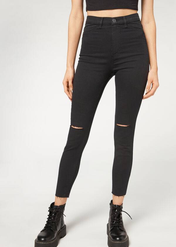 Calzedonia High-Talje Mager Jeans Dame Sort | DK2601AP