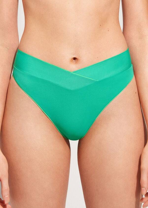 Calzedonia High-Talje V-Cut Brazilian Indonesia Bikini Underdele Dame Grøn | DK1462OR