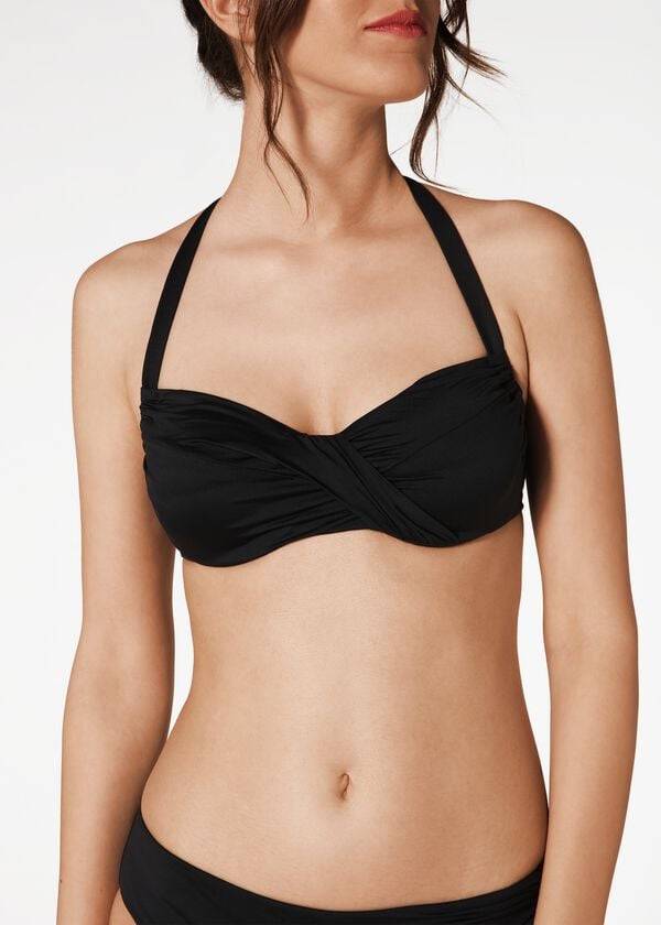 Calzedonia Indonesia C-Cup Balconette Drawstring Bikini Toppe Dame Sort | DK1771YU