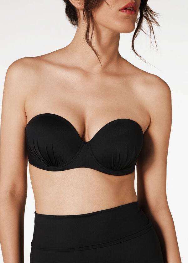 Calzedonia Indonesia Push-Up Bandeau Bikini Toppe Dame Sort | DK1775PQ