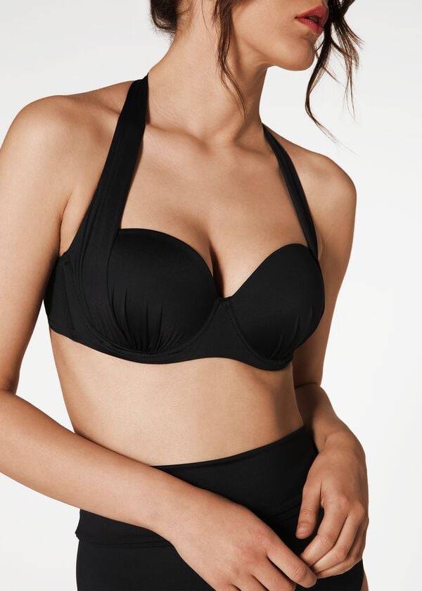 Calzedonia Indonesia Push-Up Bandeau Bikini Toppe Dame Sort | DK1775PQ