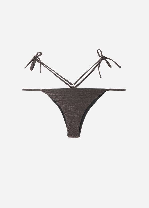 Calzedonia Lamé Brazilian Side String Hollywood Bikini Underdele Dame Sort | DK1485YU