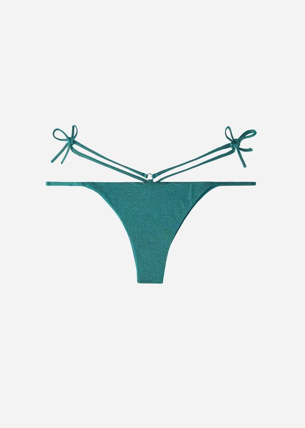 Calzedonia Lamé Brazilian Side String Hollywood Bikini Underdele Dame Grøn | DK1486UT