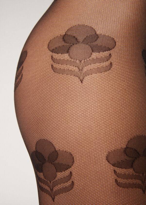 Calzedonia Large Floral Tulle Patterned Tights Dame Sort | DK1109ZG