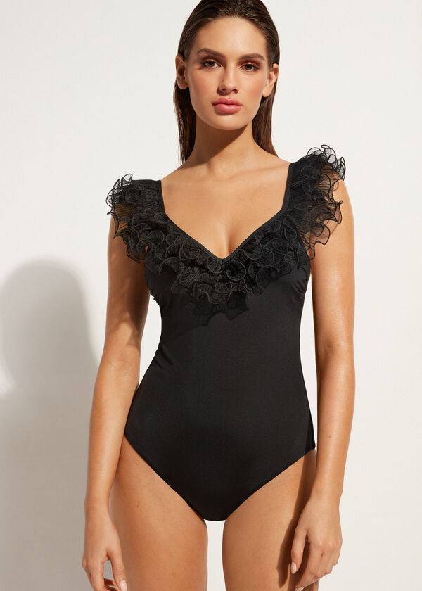 Calzedonia Lightly Polstret One Piece Singapore Badedragter Dame Sort | DK2153BC