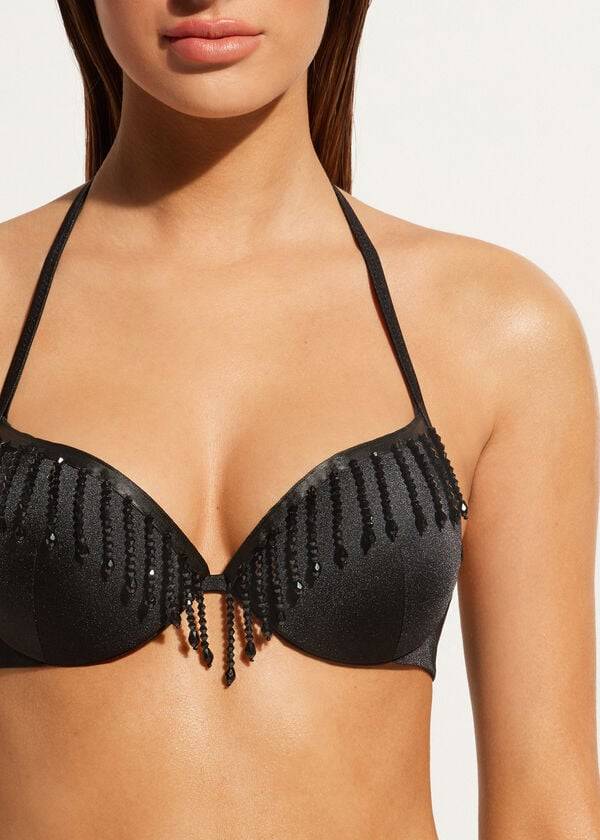 Calzedonia Lightly Polstret Push-up Taipei Bikini Toppe Dame Sort | DK1777SO