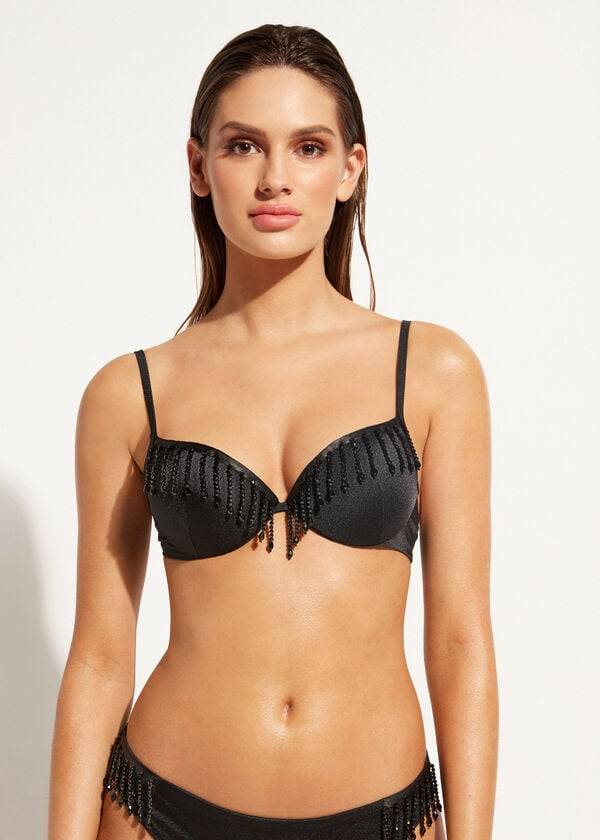 Calzedonia Lightly Polstret Push-up Taipei Bikini Toppe Dame Sort | DK1777SO