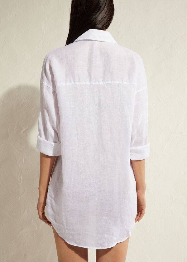 Calzedonia Linen Shirt Cover Ups Dame Hvide | DK2093HK