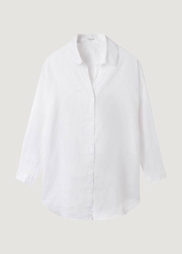 Calzedonia Linen Shirt Cover Ups Dame Hvide | DK2093HK