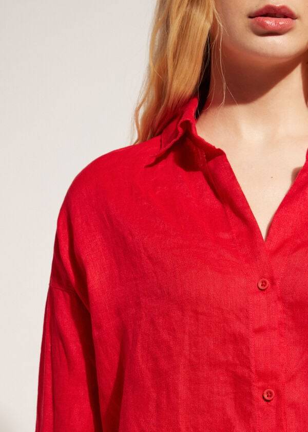 Calzedonia Linen Shirt Cover Ups Dame Rød | DK2095KI