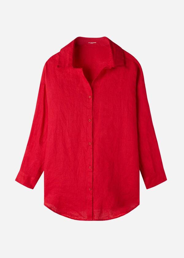 Calzedonia Linen Shirt Cover Ups Dame Rød | DK2095KI