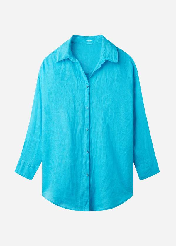 Calzedonia Linen Shirt Cover Ups Dame Turkis Grøn | DK2094JJ