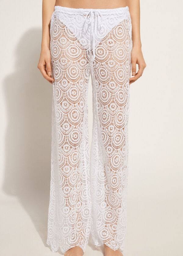 Calzedonia Long Crochet Pants Cover Ups Dame Hvide | DK2132EX