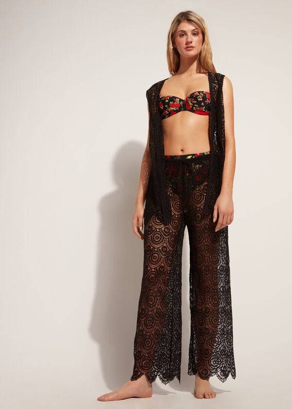 Calzedonia Long Crochet Pants Cover Ups Dame Sort | DK2133RW