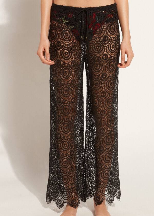 Calzedonia Long Crochet Pants Cover Ups Dame Sort | DK2133RW