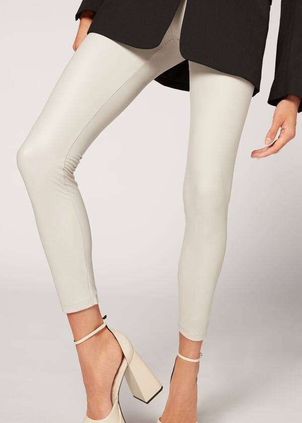 Calzedonia Læder Effect Leggings Dame Hvide | DK2665KI