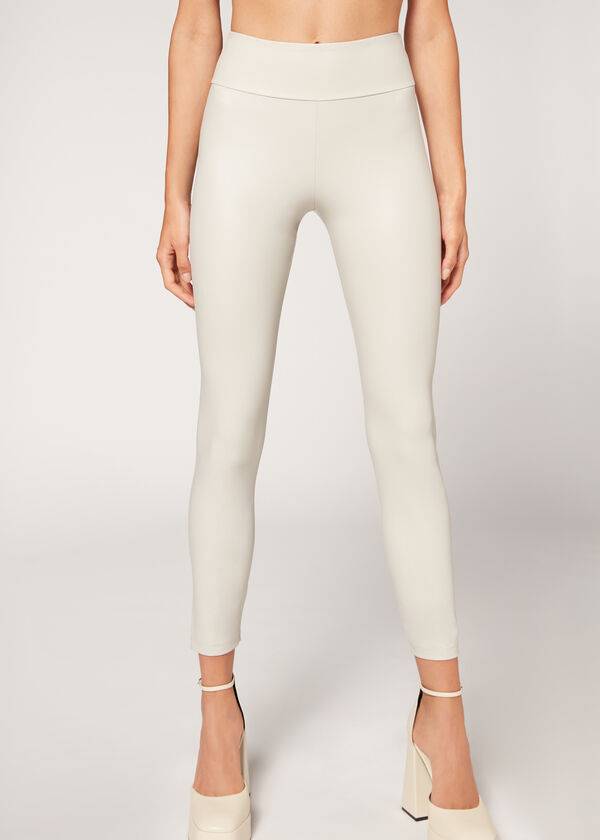 Calzedonia Læder Effect Leggings Dame Hvide | DK2665KI