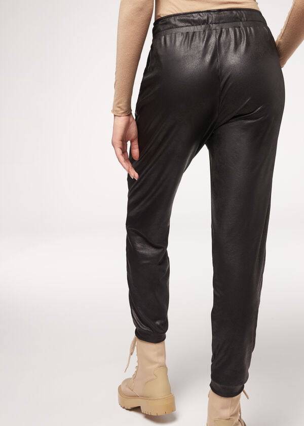 Calzedonia Læder Effect Thermal Leggings Dame Sort | DK2667HK