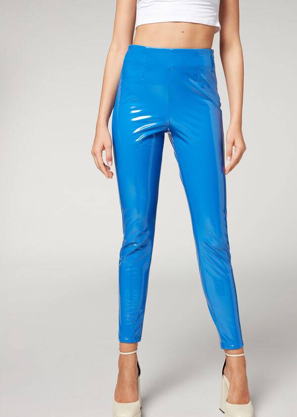 Calzedonia Mager in Thermal Vinyl Leggings Dame Blå | DK2685BC