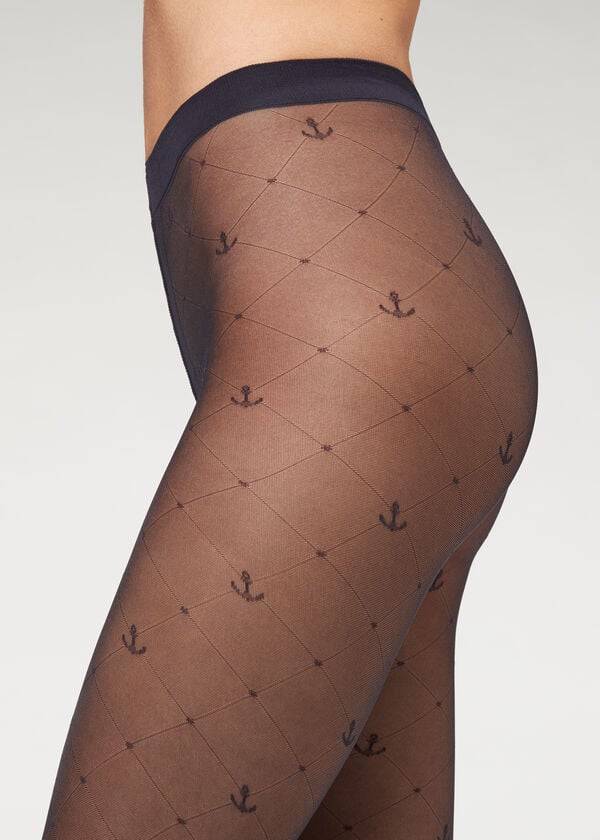 Calzedonia Marine Sheer 50 Denier Patterned Tights Dame Blå | DK1114NB