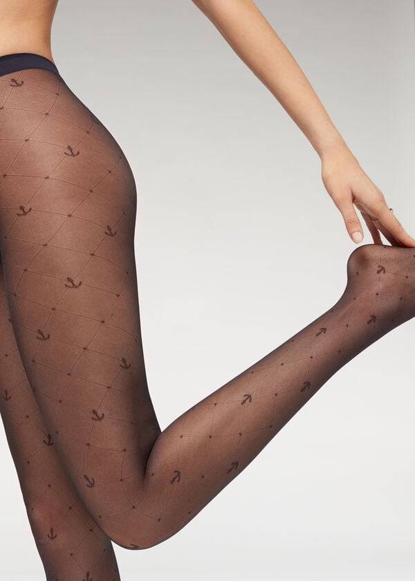 Calzedonia Marine Sheer 50 Denier Patterned Tights Dame Blå | DK1114NB