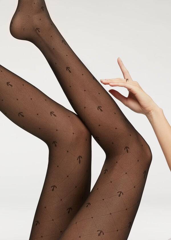 Calzedonia Marine Sheer 50 Denier Patterned Tights Dame Sort | DK1115MA