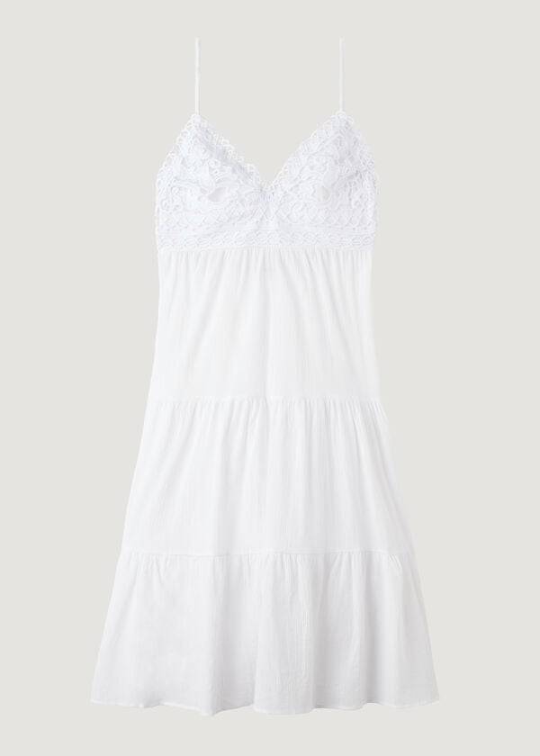 Calzedonia Midi Kjole in Macramé Blonder and Ruffled Skirt Cover Ups Dame Hvide | DK2104QZ