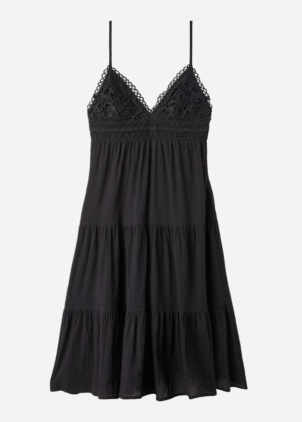 Calzedonia Midi Kjole in Macramé Blonder and Ruffled Skirt Cover Ups Dame Sort | DK2105WY