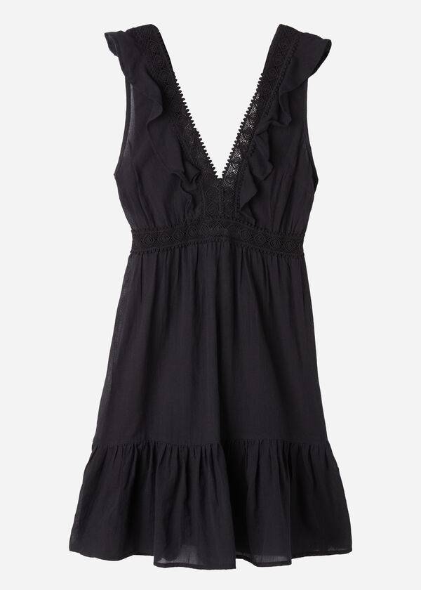 Calzedonia Mini Kjole with Ruffle and Passementerie Cover Ups Dame Sort | DK2106EX