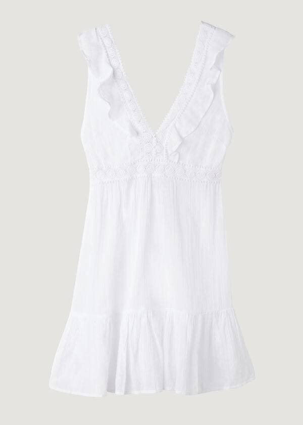 Calzedonia Mini Kjole with Ruffle and Passementerie Cover Ups Dame Hvide | DK2107RW