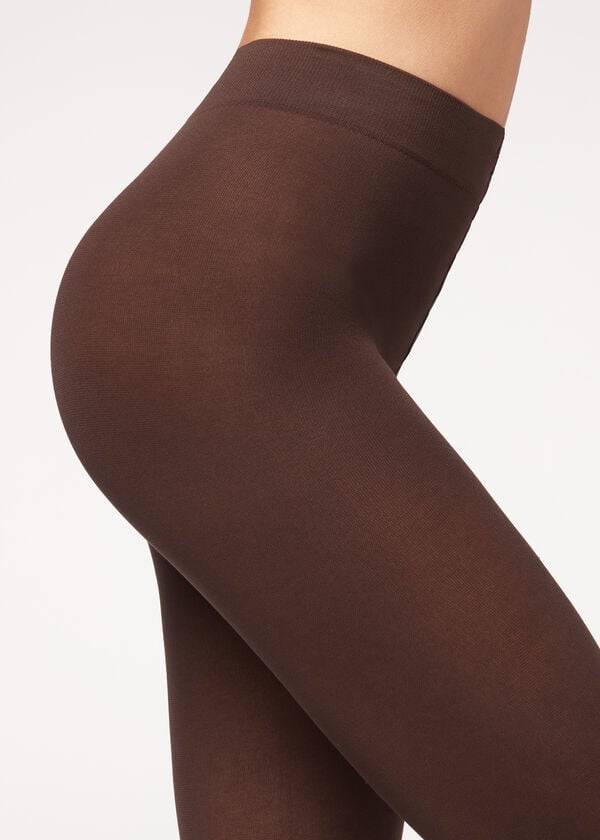 Calzedonia Opaque 100 Denier Bomulds and Microfiber Tights Dame Kaffe | DK1053HK